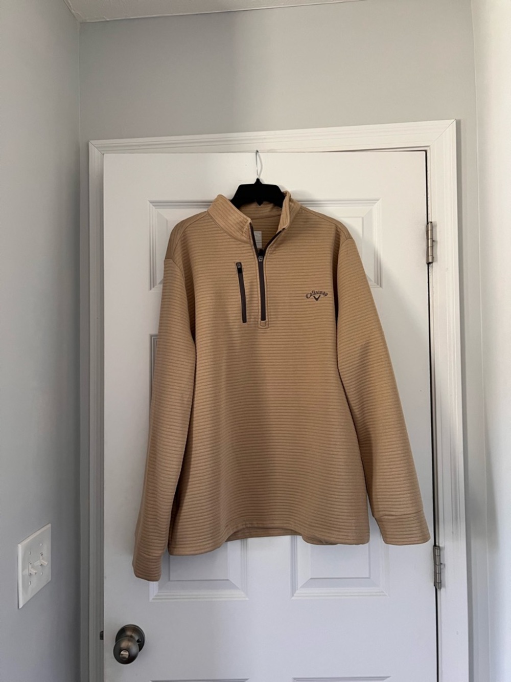 Callaway Mens Golf 1/4 Zip Pullover Top Tan Opti-Dri  Ribbed Performance Large